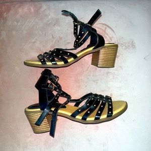 Wild Diva Black Leather Strap Platform Sandals